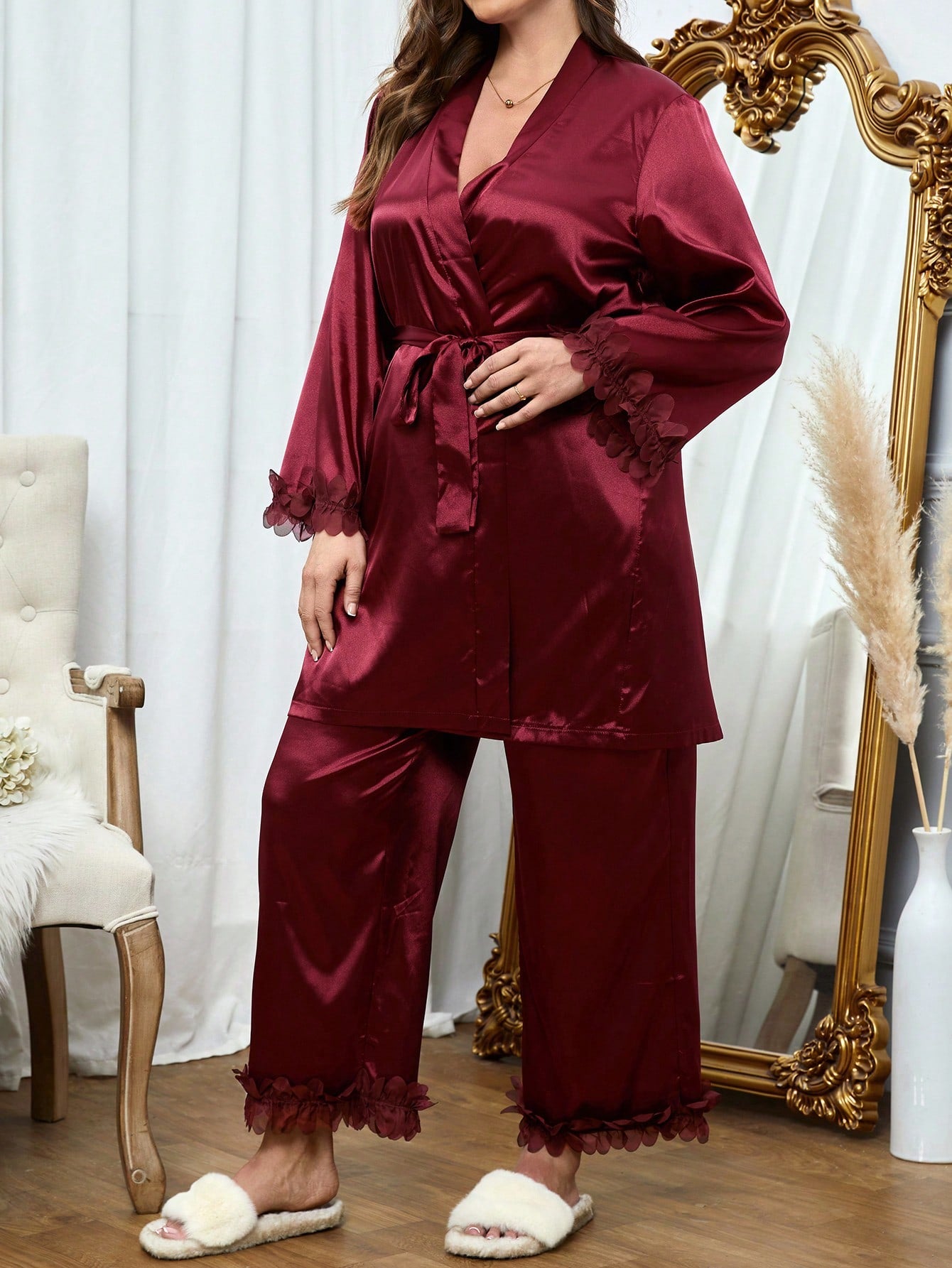 Satino pižama su chalatu SilkySet MN0251 (XL-5XL)