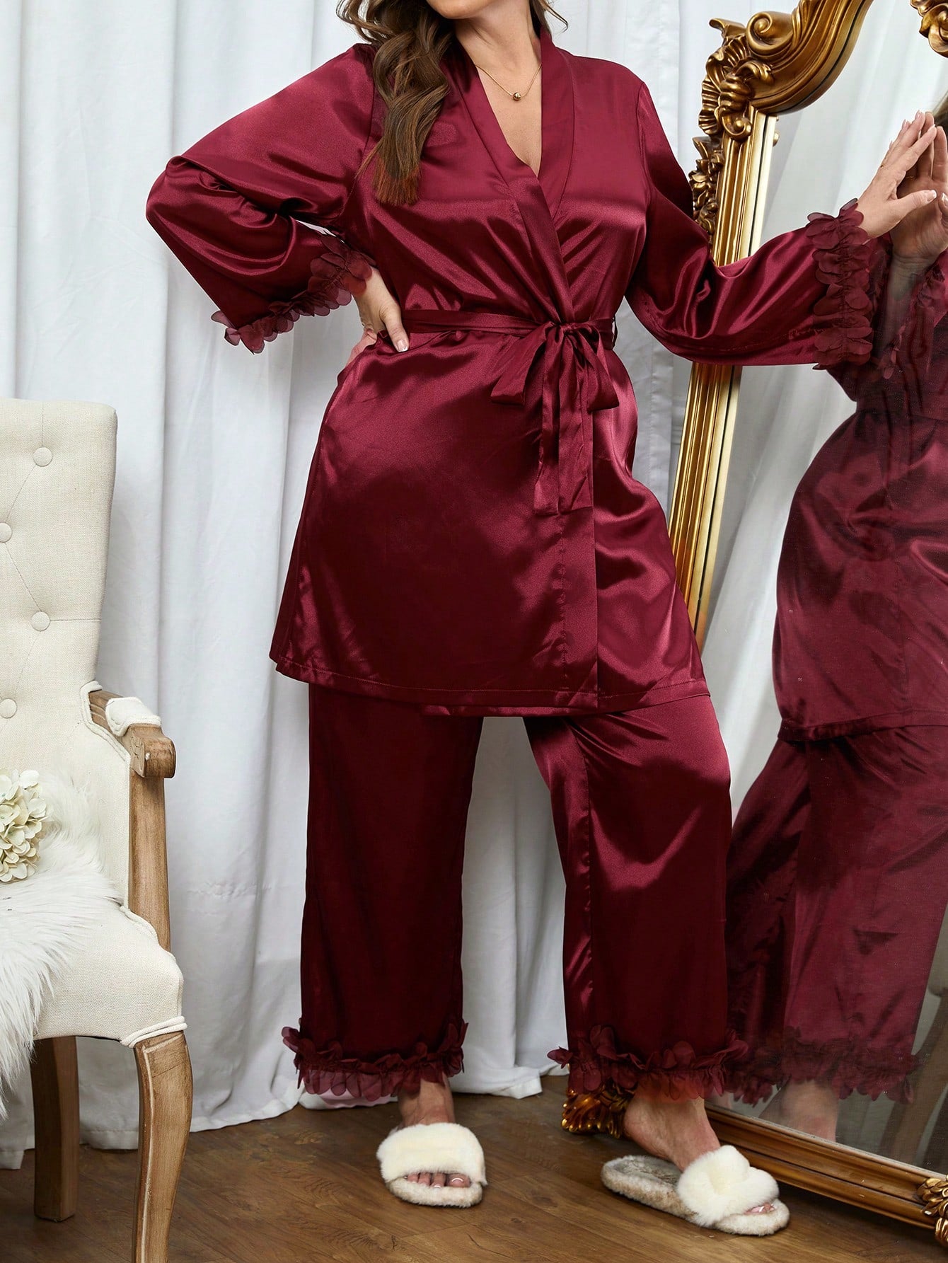 Satino pižama su chalatu SilkySet MN0251 (XL-5XL)