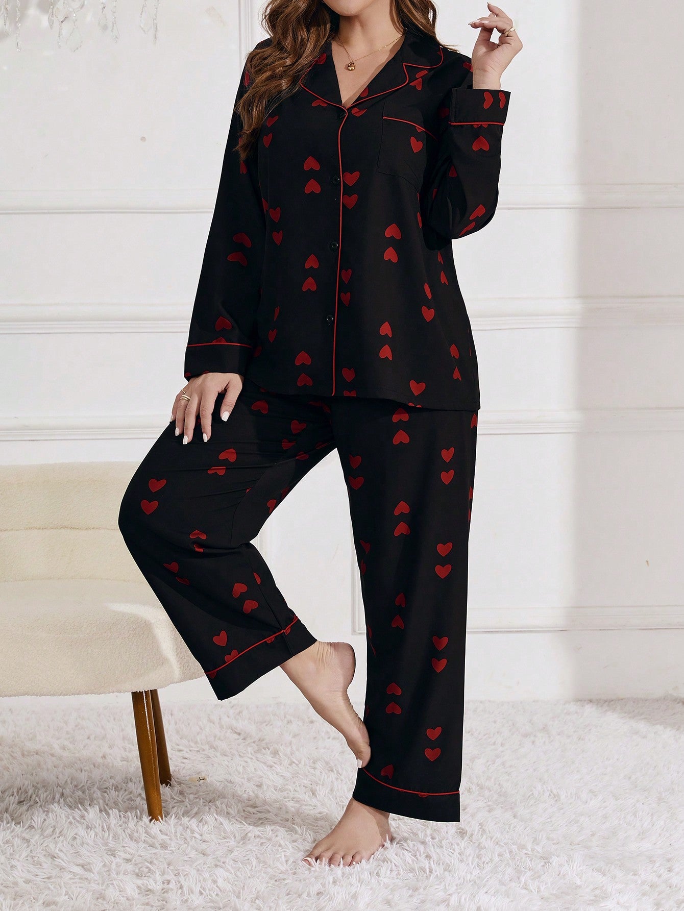Moteriška pižama su širdelėmis SilkySet MN0451 (XL-5XL)