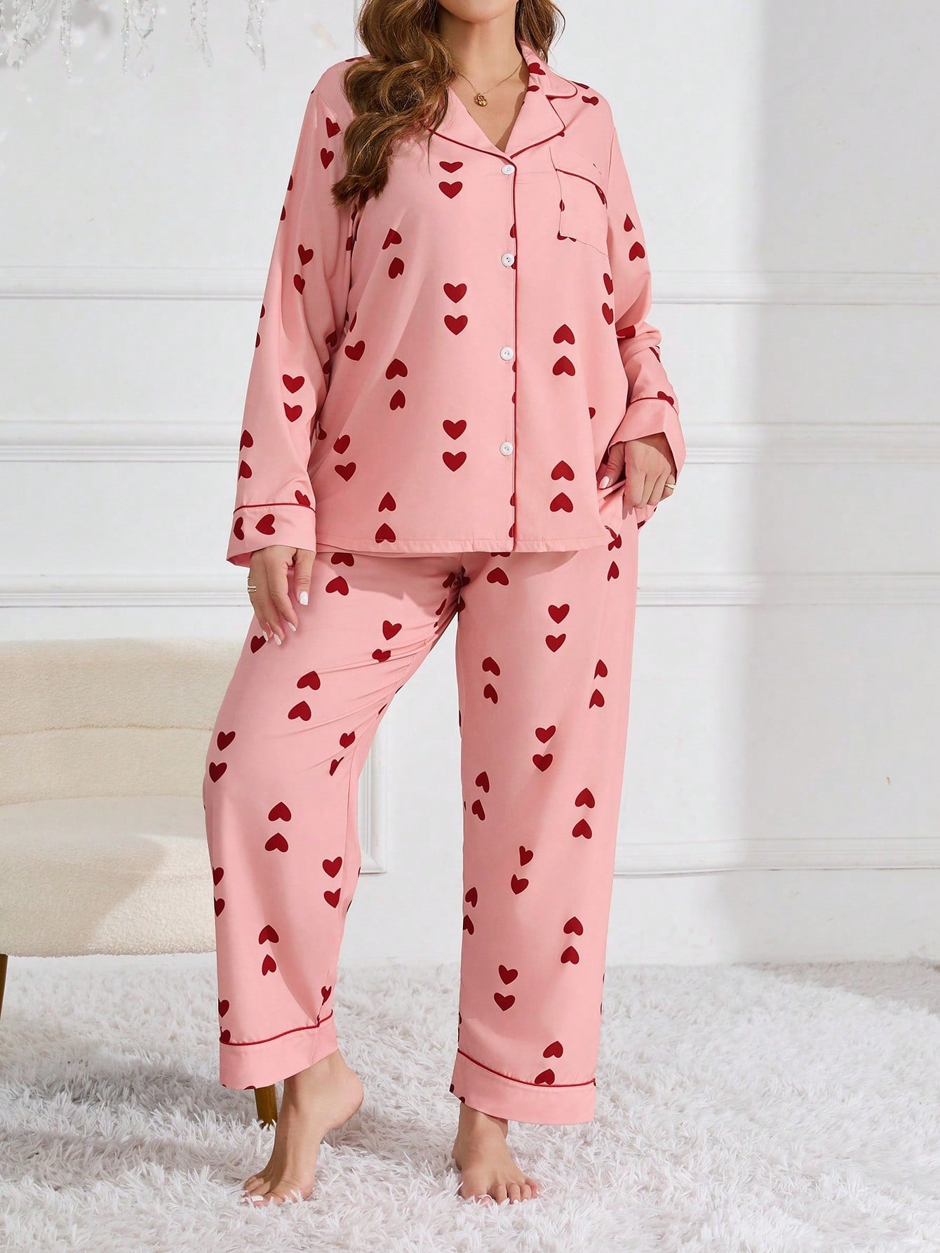 Moteriška pižama su širdelėmis SilkySet MN0451 (XL-5XL)