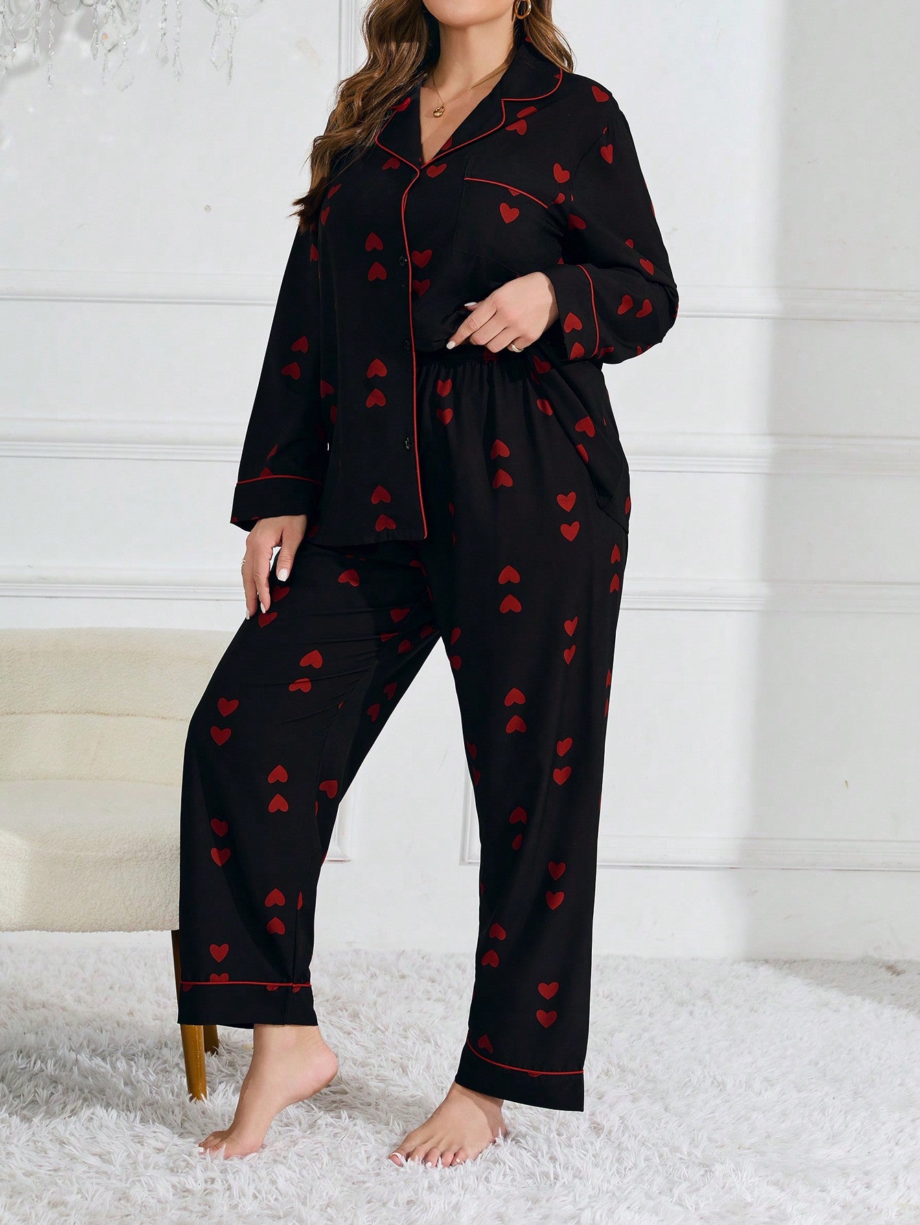 Moteriška pižama su širdelėmis SilkySet MN0451 (XL-5XL)