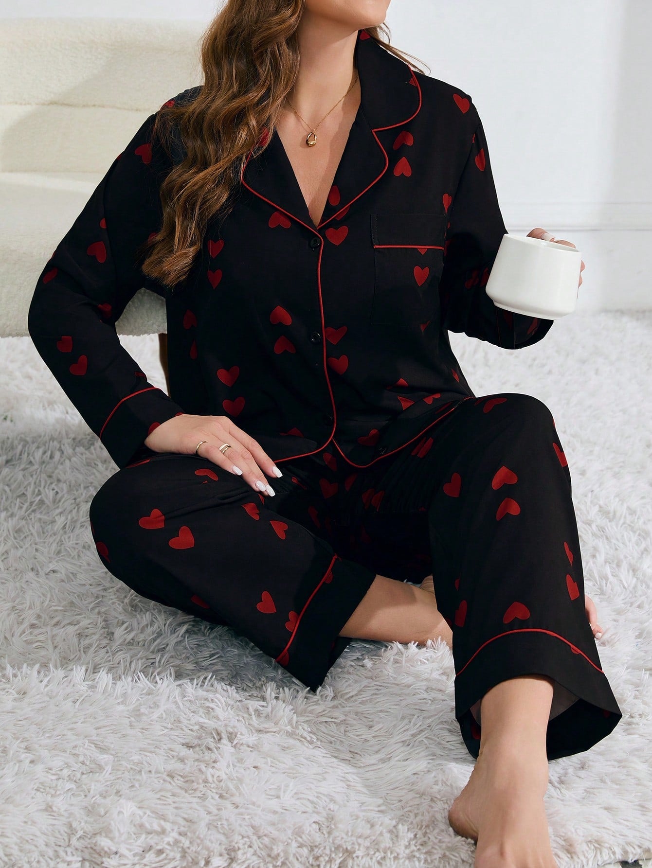 Moteriška pižama su širdelėmis SilkySet MN0451 (XL-5XL)