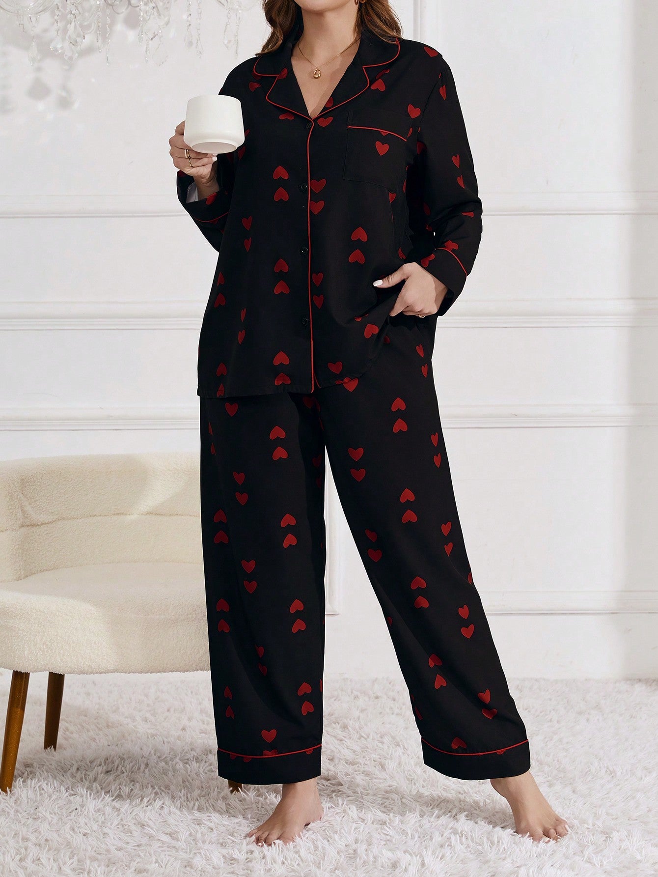 Moteriška pižama su širdelėmis SilkySet MN0451 (XL-5XL)