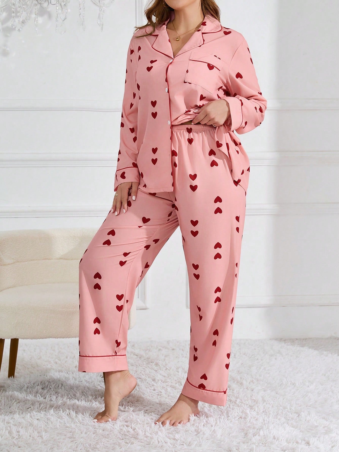 Moteriška pižama su širdelėmis SilkySet MN0451 (XL-5XL)