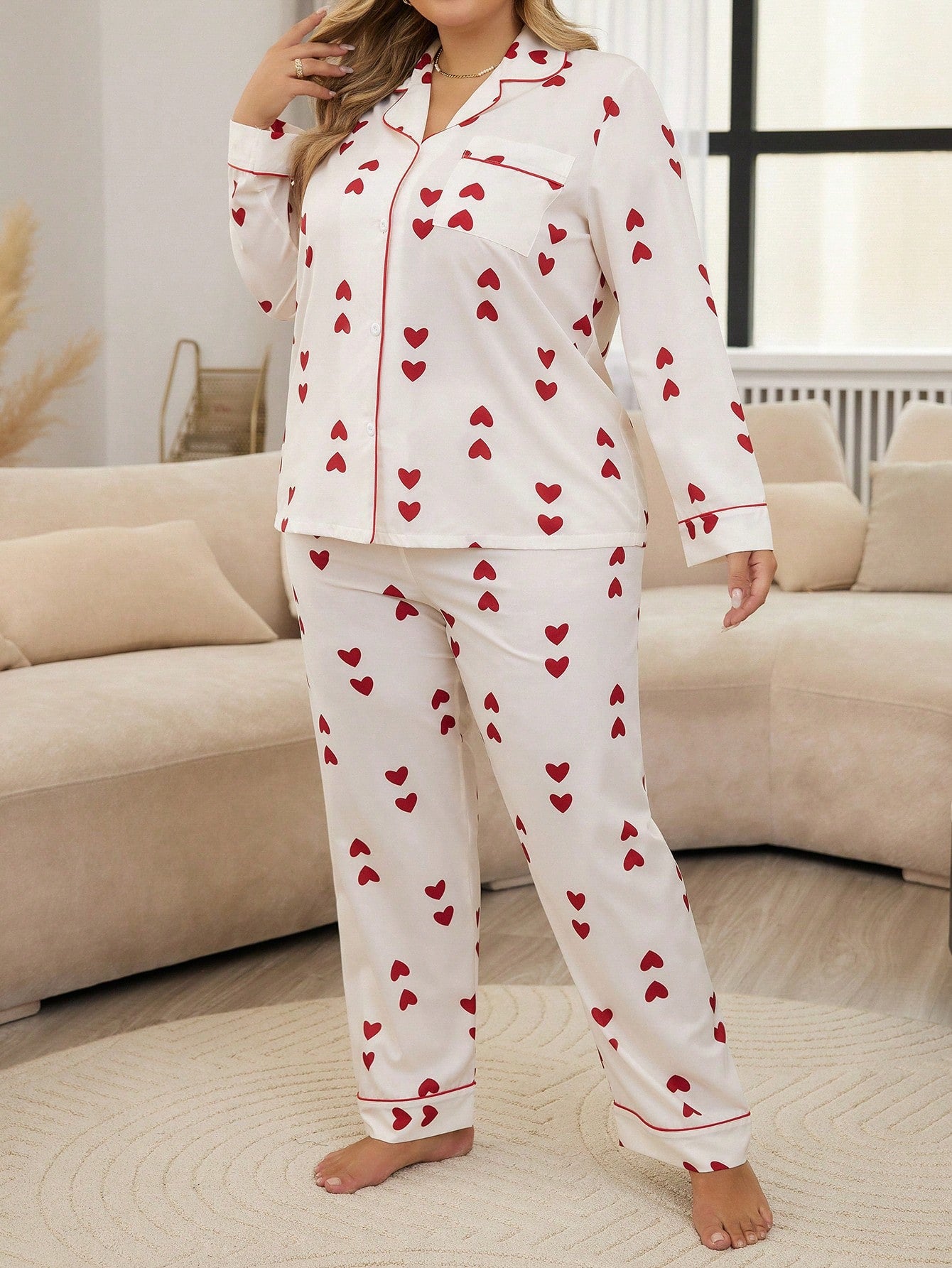 Moteriška pižama su širdelėmis SilkySet MN0451 (XL-5XL)