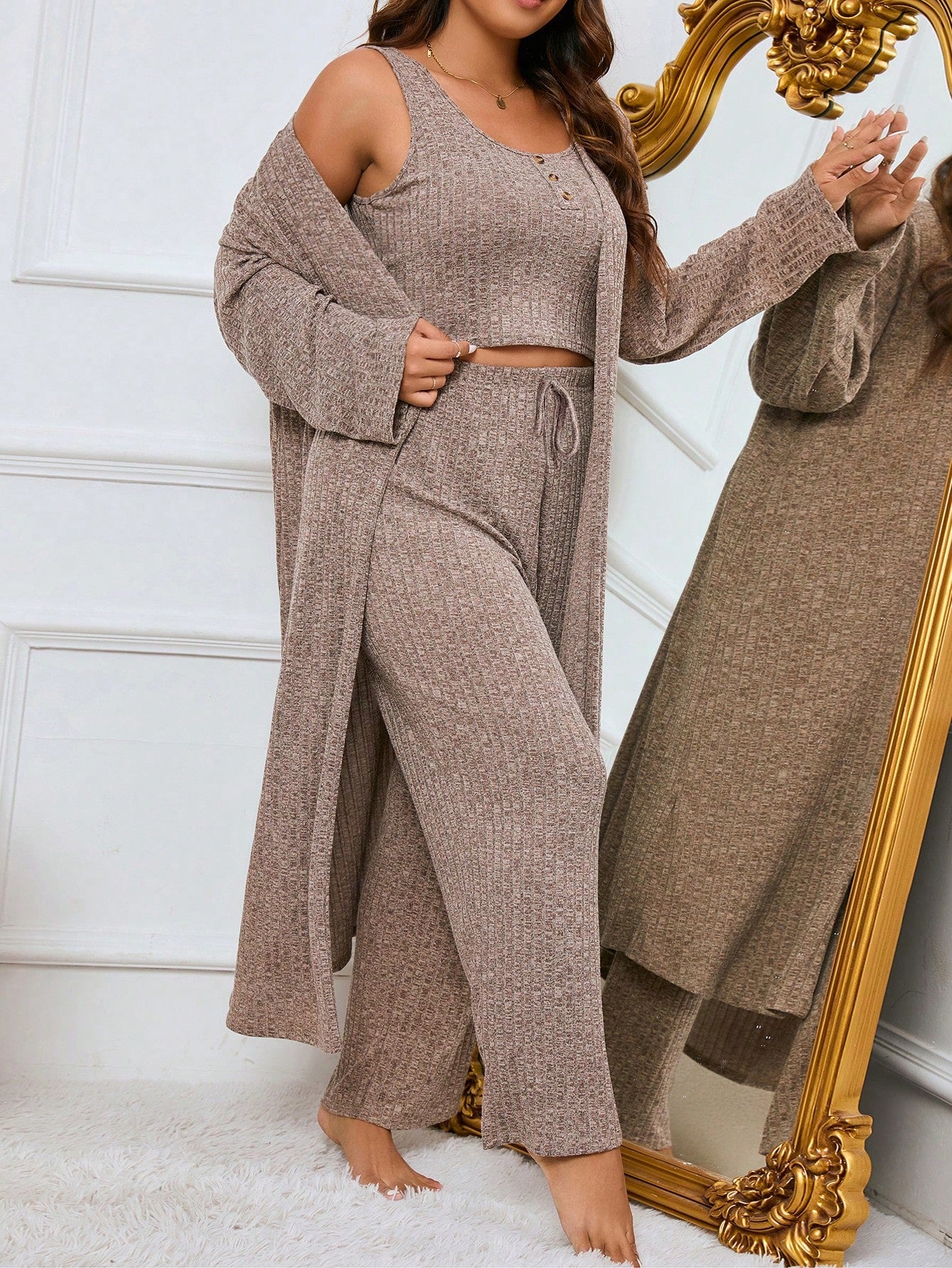 Megztas namų komplektėlis su chalatu SilkySet MN0244 (XL-5XL)