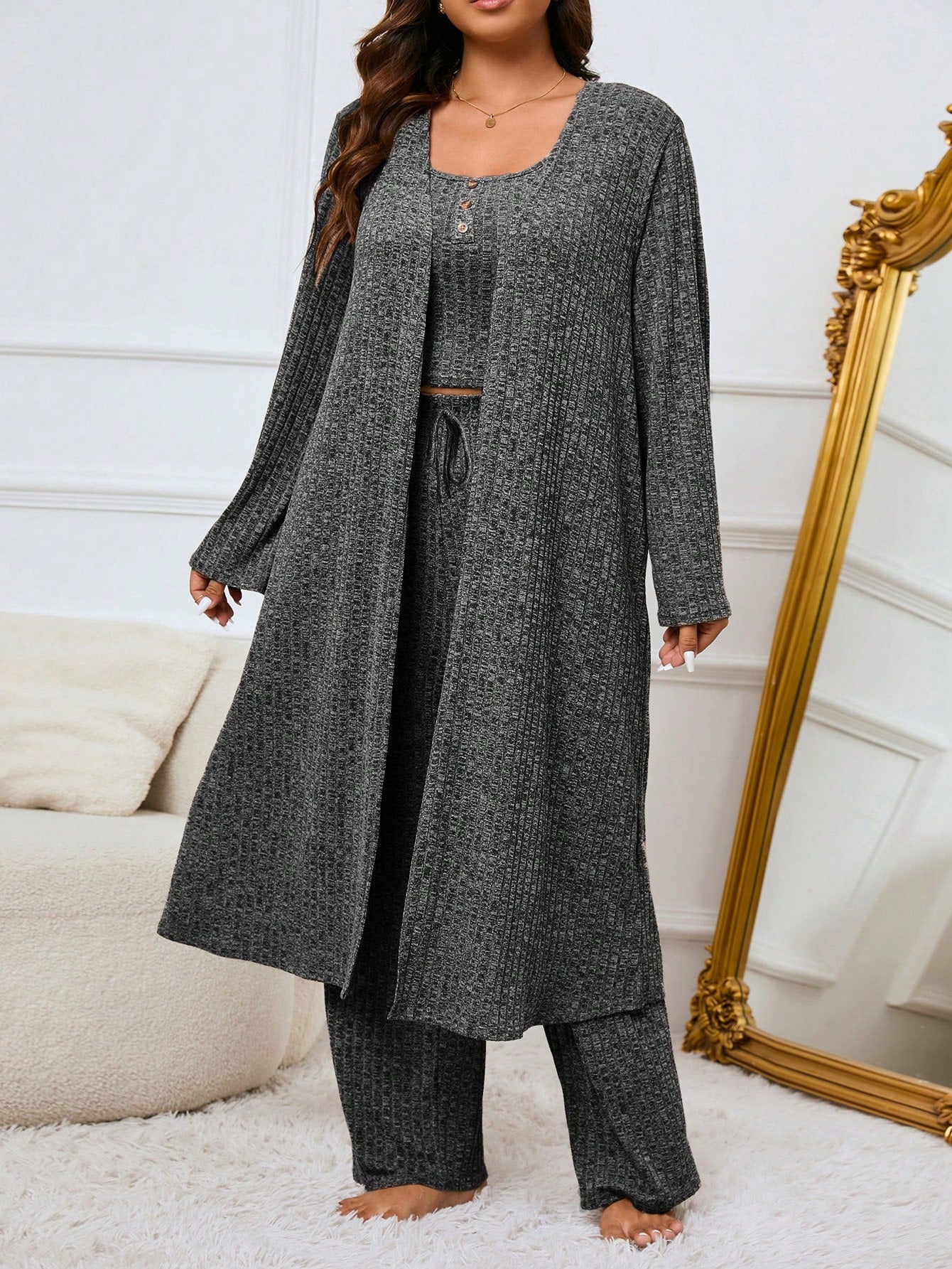 Megztas namų komplektėlis su chalatu SilkySet MN0244 (XL-5XL)