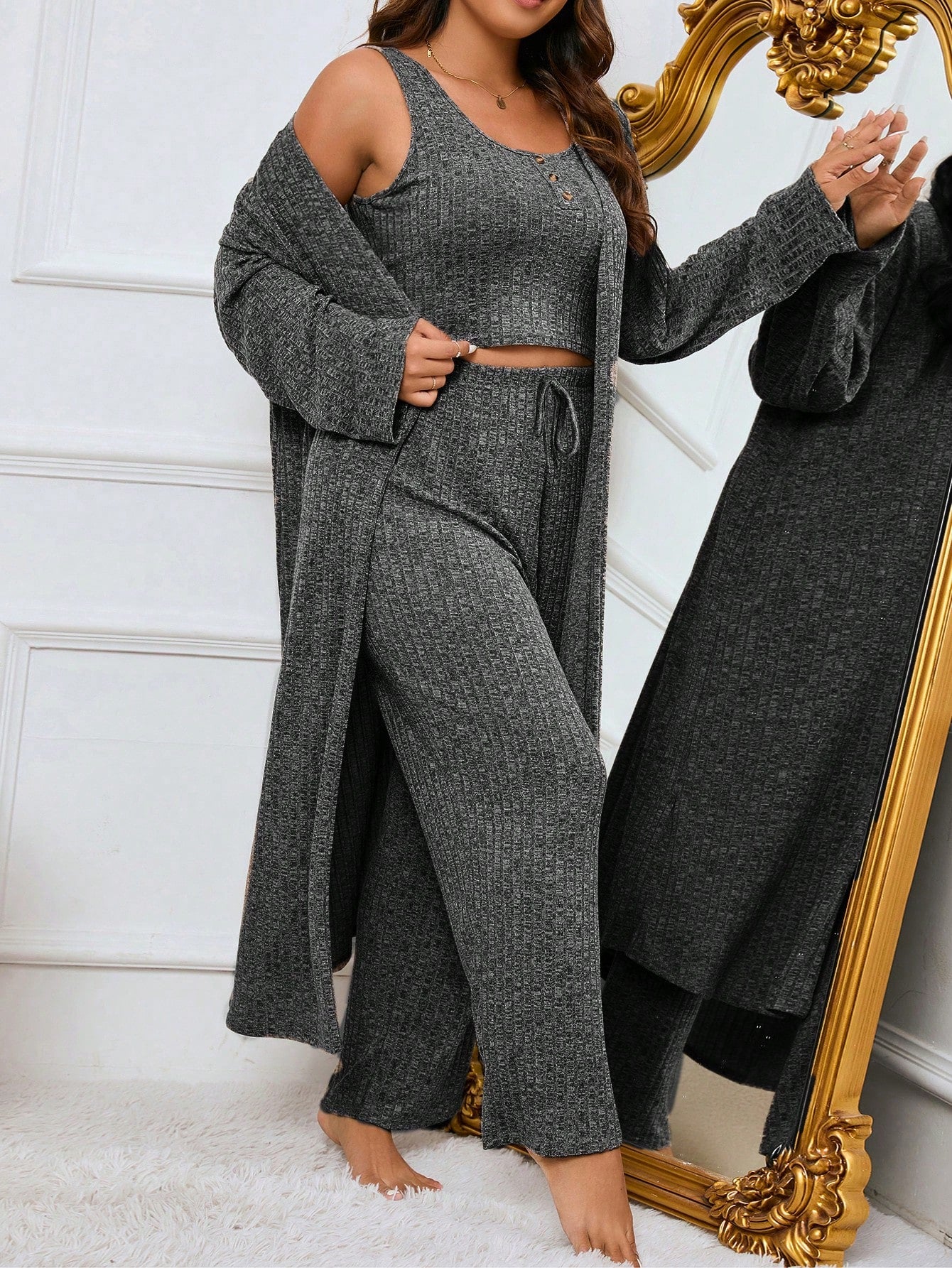 Megztas namų komplektėlis su chalatu SilkySet MN0244 (XL-5XL)