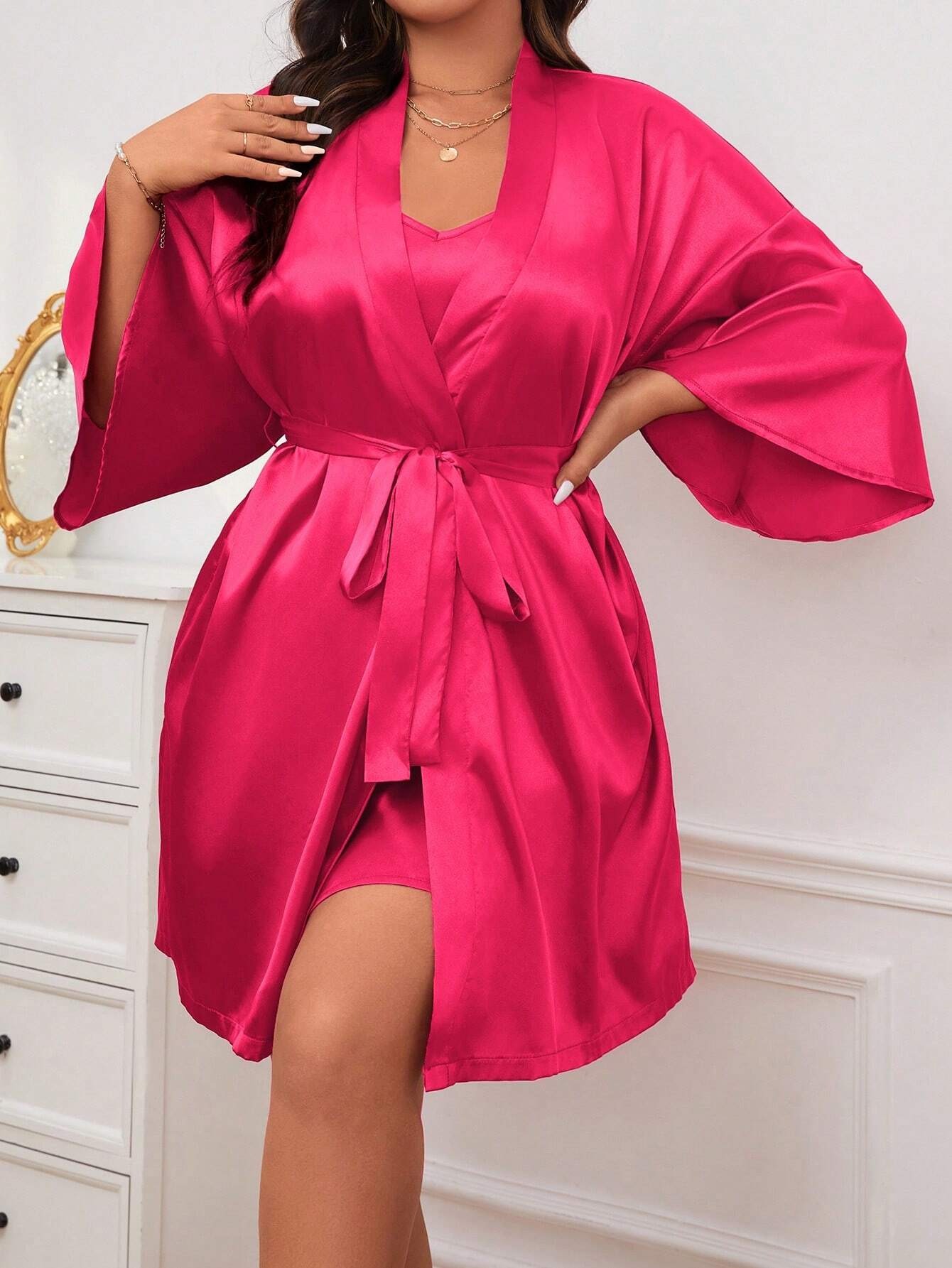Satino naktinukai ir chalatas (XL-5XL) SilkySet MN0290