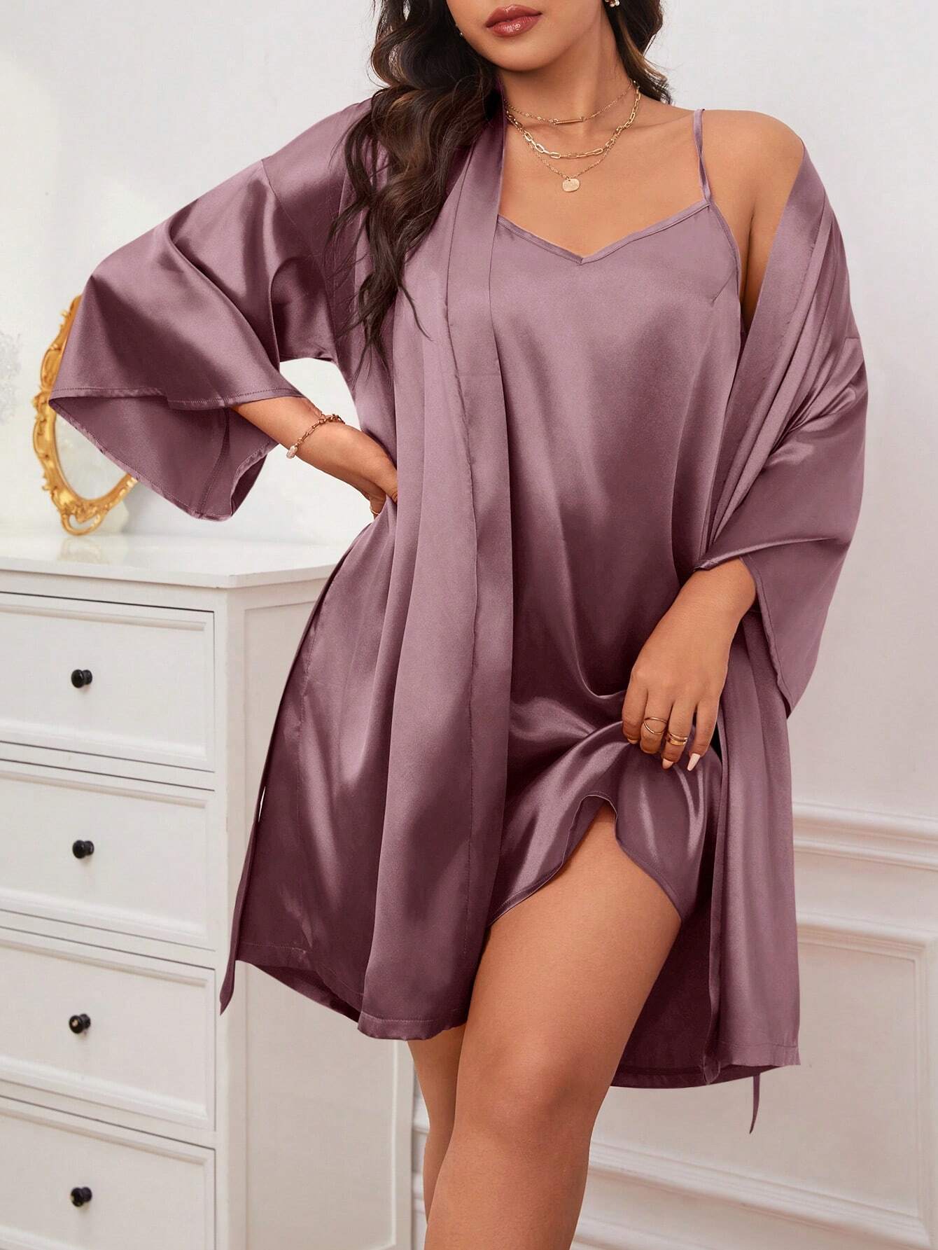 Satino naktinukai ir chalatas (XL-5XL) SilkySet MN0290