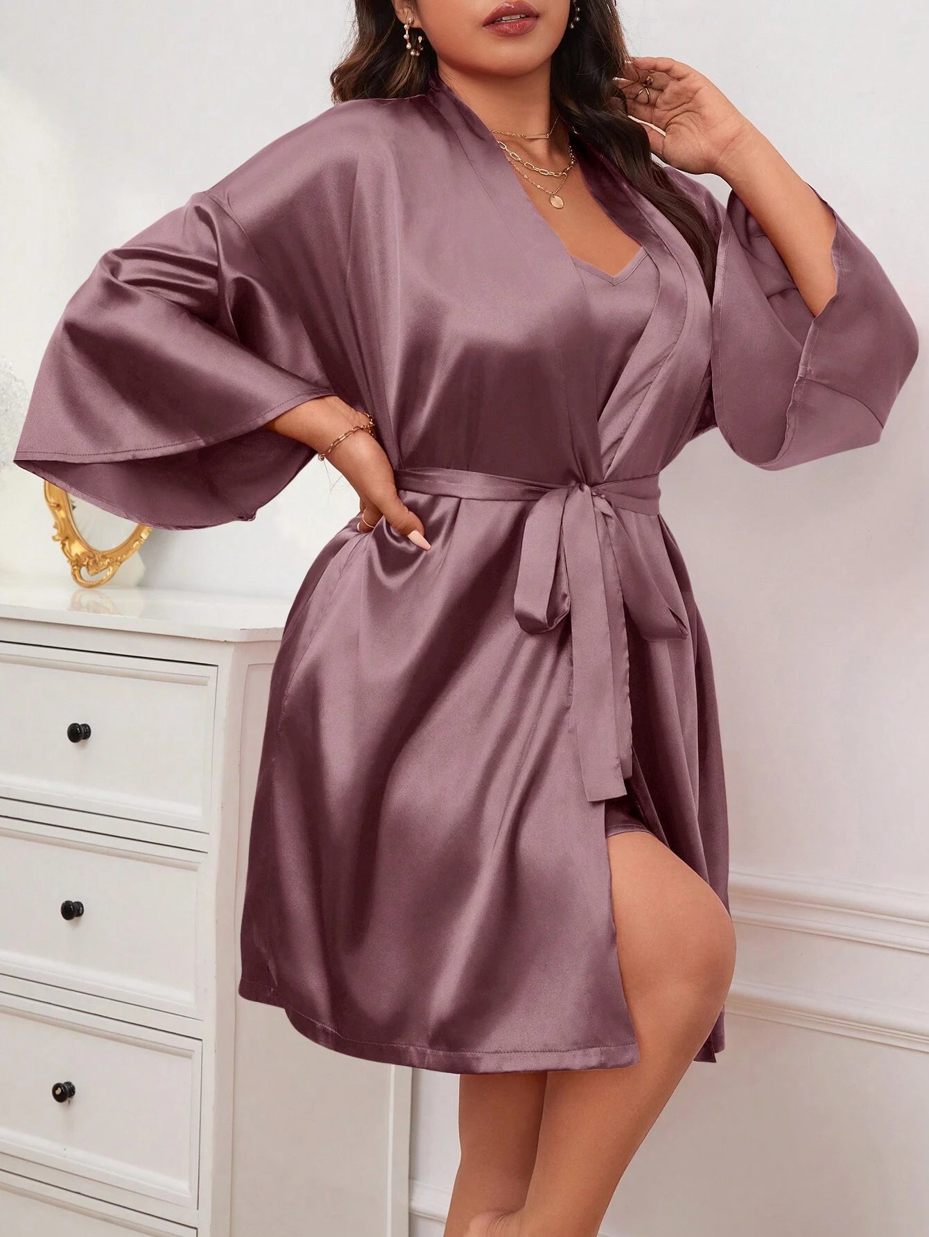 Satino naktinukai ir chalatas (XL-5XL) SilkySet MN0290