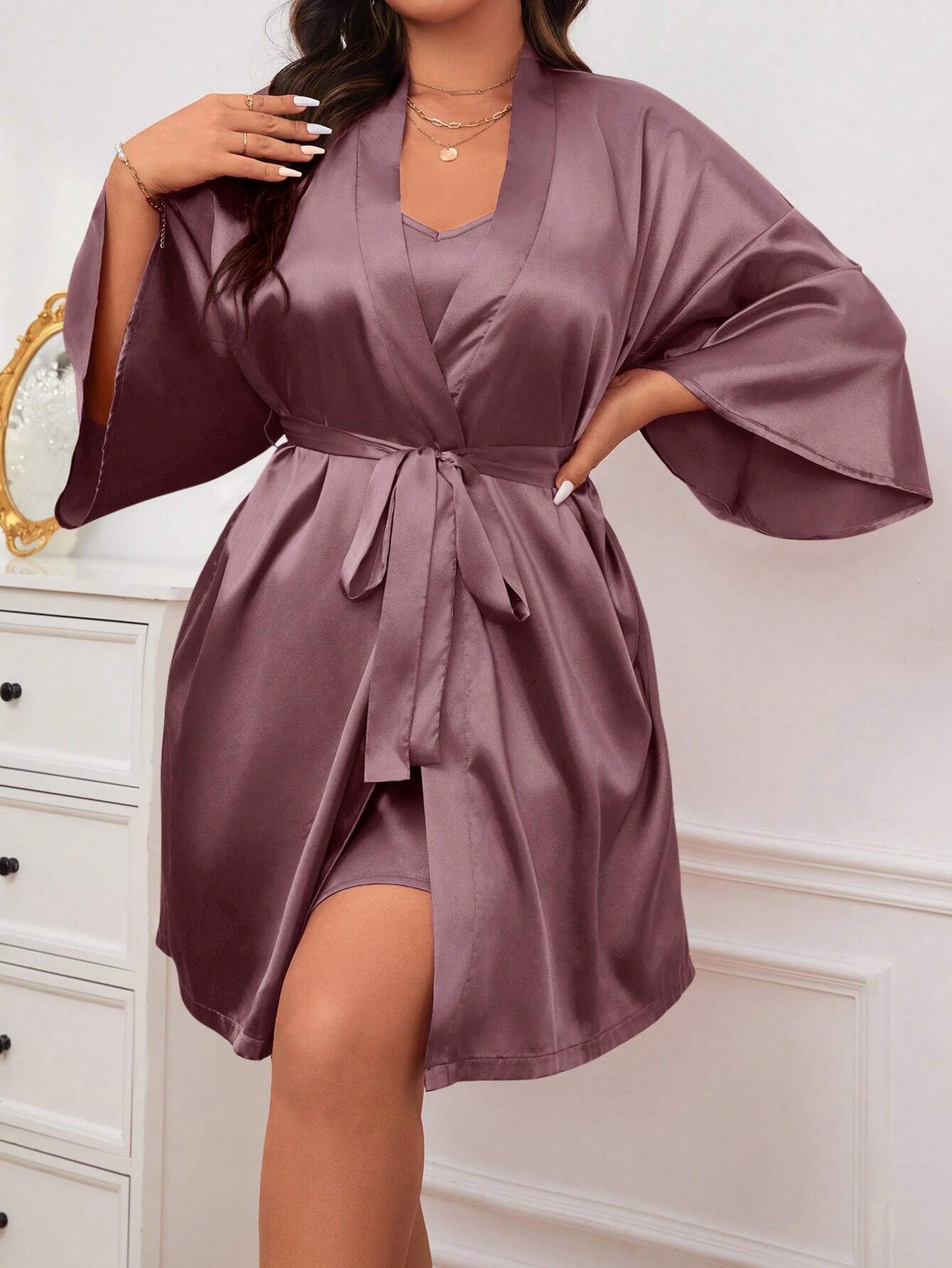 Satino naktinukai ir chalatas (XL-5XL) SilkySet MN0290