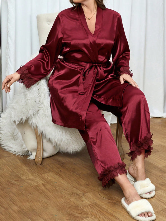 Satino pižama su chalatu SilkySet MN0251 (XL-5XL)